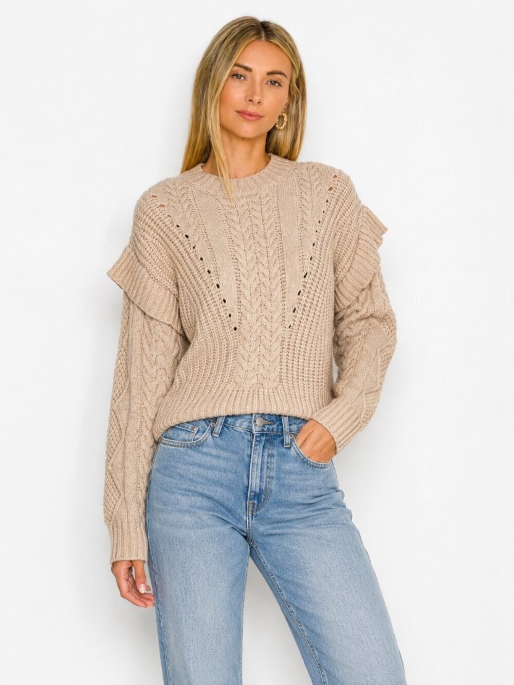 Cable Knit Sweater Chunky Warm Beige Neutral Fall XS